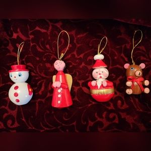 Vintage Wooden Hand‎ Painted Christmas Ornaments. 80's.